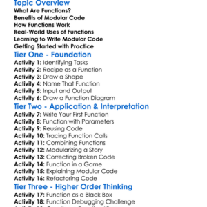 Functions And Modular Code Worksheet Activity Booklet