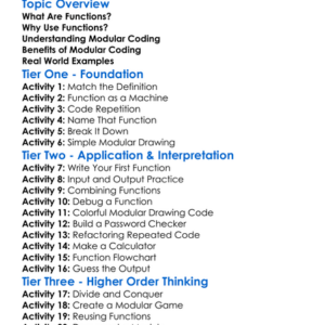 Functions And Modular Coding Worksheet Activity Booklet