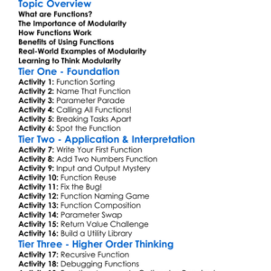 Functions And Modularity In Code Worksheet Activity Booklet