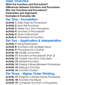 Functions And Procedures Worksheet Activity Booklet