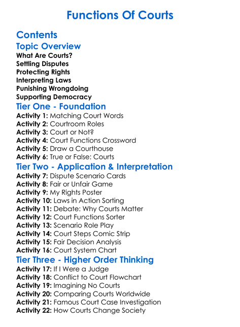 Functions Of Courts Worksheet Activity Booklet