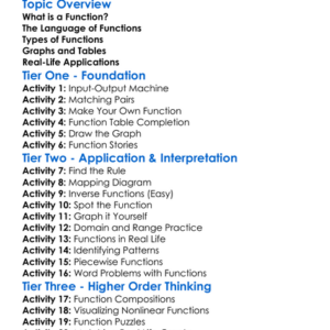 Functions Worksheet Activity Booklet
