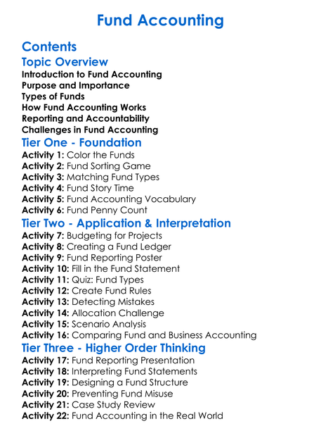 Fund Accounting Worksheet Activity Booklet