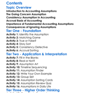 Fundamental Accounting Assumptions Worksheet Activity Booklet