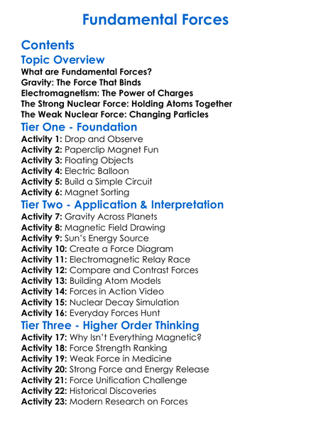 Fundamental Forces Worksheet Activity Booklet