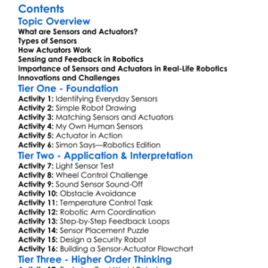 Fundamentals Of Sensors And Actuators In Robotic Systems Worksheet Activity Booklet
