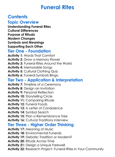 Funeral Rites Worksheet Activity Booklet