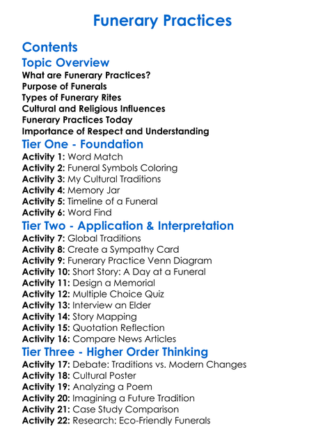 Funerary Practices Worksheet Activity Booklet