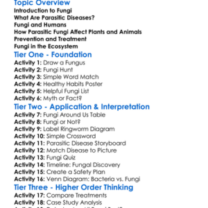 Fungi And Parasitic Diseases Worksheet Activity Booklet