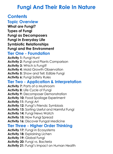 Fungi And Their Role In Nature Worksheet Activity Booklet