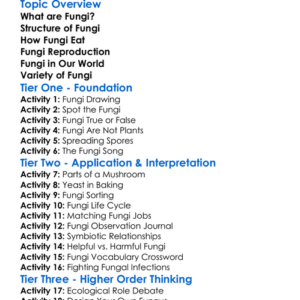 Fungi Characteristics Worksheet Activity Booklet