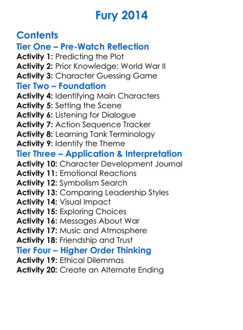 Fury 2014 Worksheet Activity Booklet