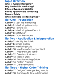Fusible Interfacing Worksheet Activity Booklet