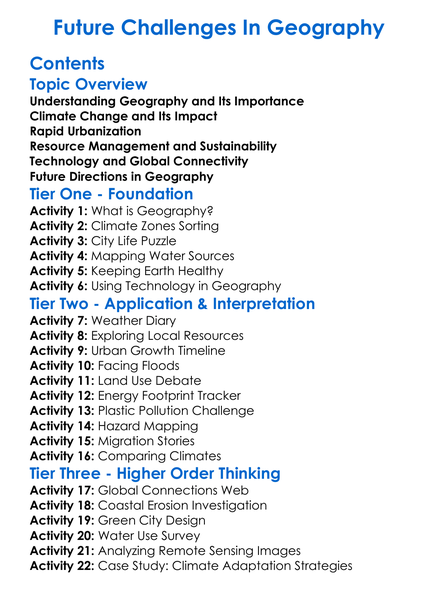 Future Challenges In Geography Worksheet Activity Booklet