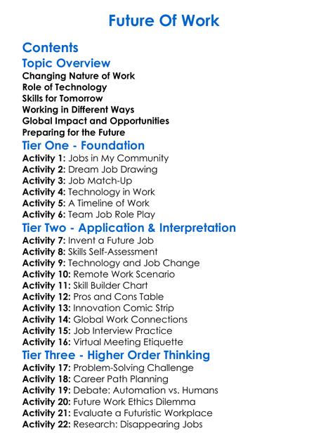 Future Of Work Worksheet Activity Booklet