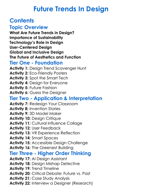 Future Trends In Design Worksheet Activity Booklet
