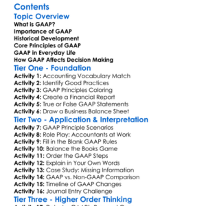 Gaap Generally Accepted Accounting Principles Worksheet Activity Booklet