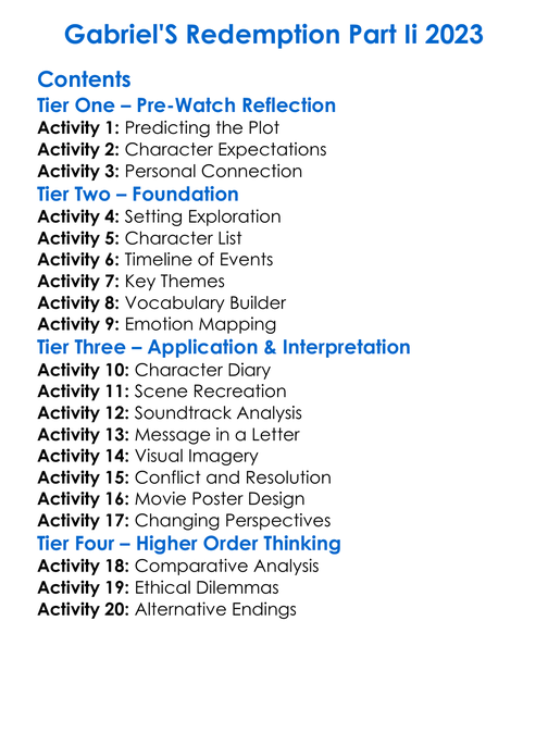 Gabriels Redemption Part Ii 2023 Worksheet Activity Booklet
