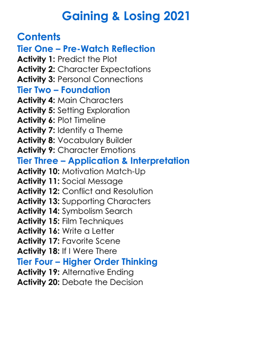 Gaining Losing 2021 Worksheet Activity Booklet