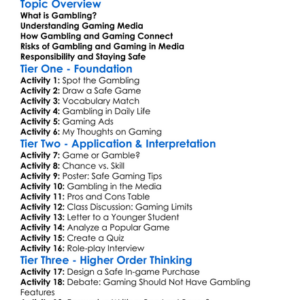 Gambling And Gaming Media Worksheet Activity Booklet