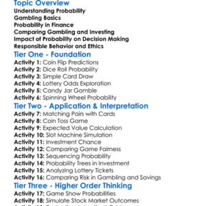 Gambling And Probability In Finance Worksheet Activity Booklet