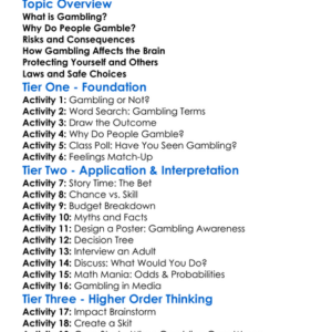 Gambling Awareness Worksheet Activity Booklet