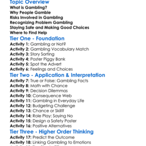 Gambling Risks Worksheet Activity Booklet