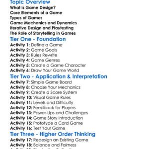 Game Design Basics Worksheet Activity Booklet