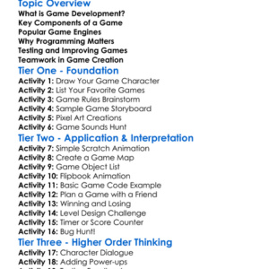 Game Development Basics Worksheet Activity Booklet