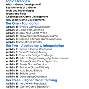 Game Development Worksheet Activity Booklet