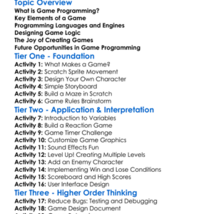 Game Programming Worksheet Activity Booklet