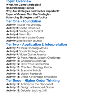 Game Strategies And Tactics Worksheet Activity Booklet