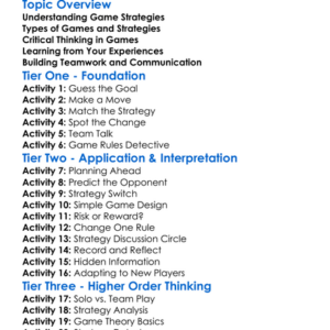 Game Strategy Development Worksheet Activity Booklet
