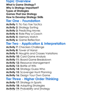 Game Strategy Worksheet Activity Booklet