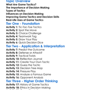 Game Tactics And Decision Making Worksheet Activity Booklet