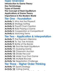 Game Theory Worksheet Activity Booklet