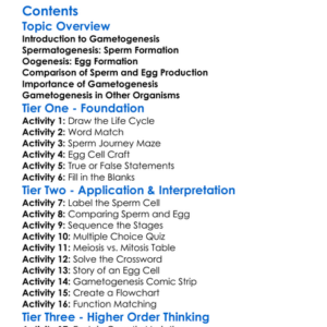 Gametogenesis Sperm And Egg Formation Worksheet Activity Booklet