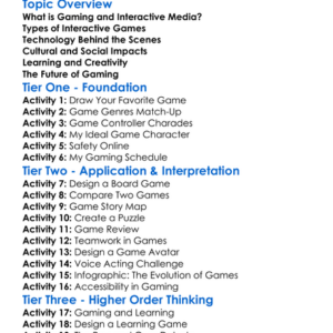 Gaming And Interactive Media Worksheet Activity Booklet