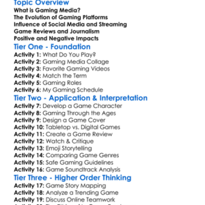 Gaming Media Worksheet Activity Booklet