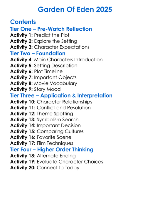Garden Of Eden 2025 Worksheet Activity Booklet