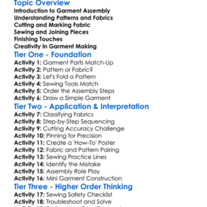 Garment Assembly Steps Worksheet Activity Booklet