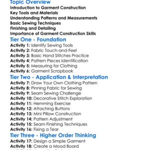 Garment Construction Worksheet Activity Booklet