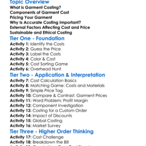 Garment Costing And Pricing Worksheet Activity Booklet