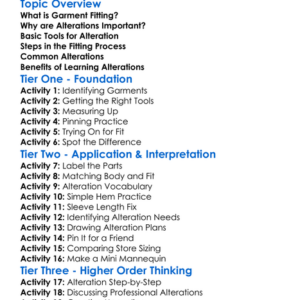 Garment Fitting And Alterations Worksheet Activity Booklet