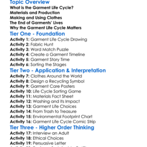 Garment Life Cycle Worksheet Activity Booklet