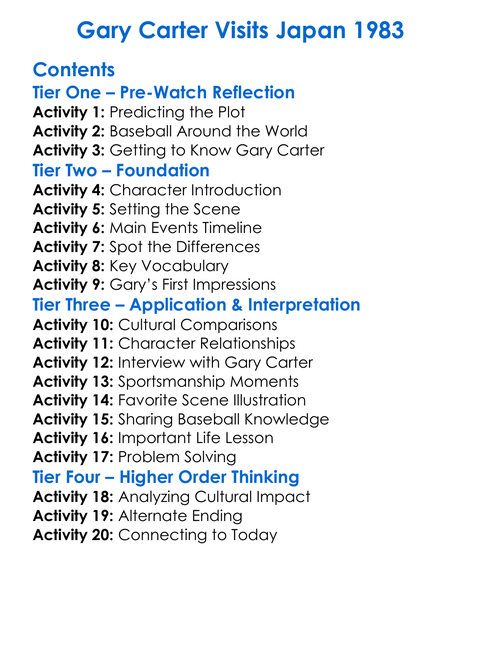 Gary Carter Visits Japan 1983 Worksheet Activity Booklet