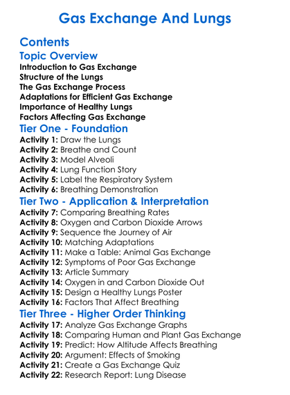 Gas Exchange And Lungs Worksheet Activity Booklet