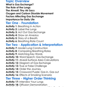 Gas Exchange In Lungs Worksheet Activity Booklet