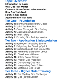 Gas Tests Worksheet Activity Booklet