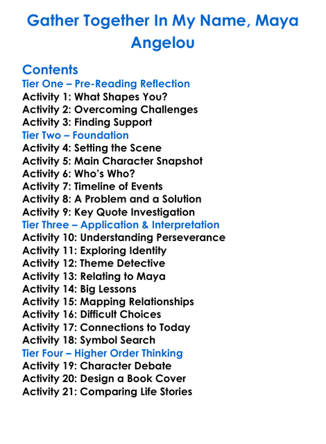 Gather Together In My Name Maya Angelou Worksheet Activity Booklet